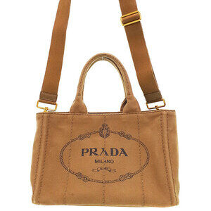 Prada Canapa Tote canvas handbag top handles 2way BROWN